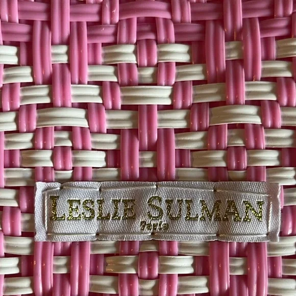 Loveshackfancy x Leslie Sulman pink woven logo St Barts tote bag beach bag - Picture 7 of 10